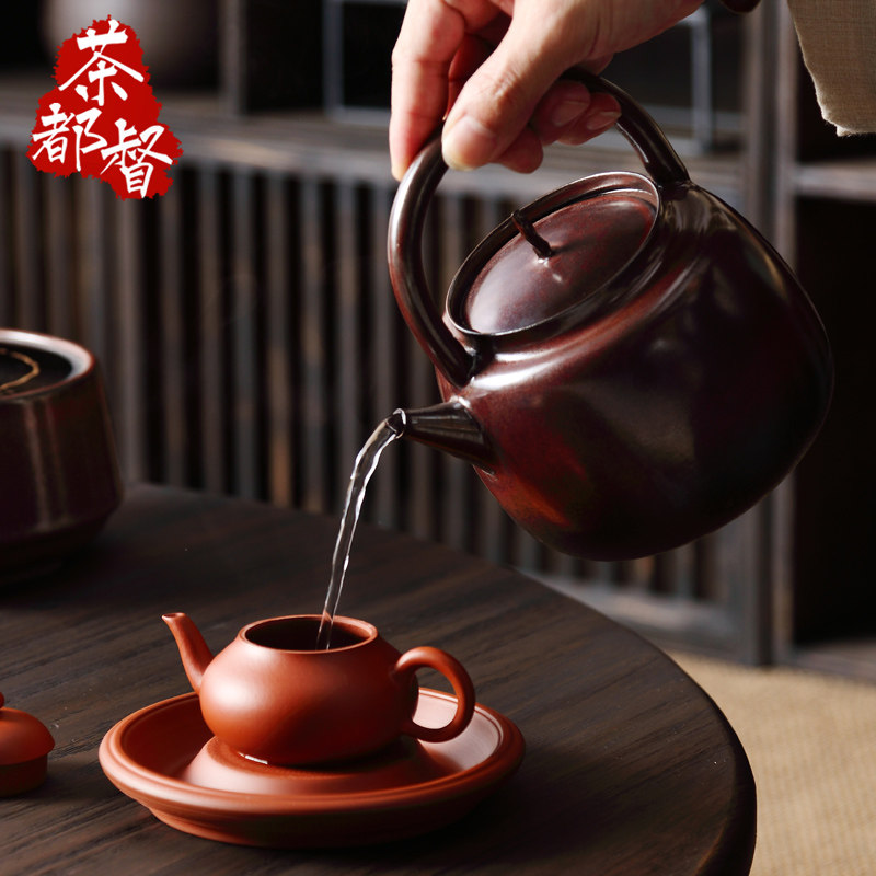 明德园 秋实 砂铫提梁壶红泥柴烧釉烧煮水茶陶壶电陶炉煮茶器套装