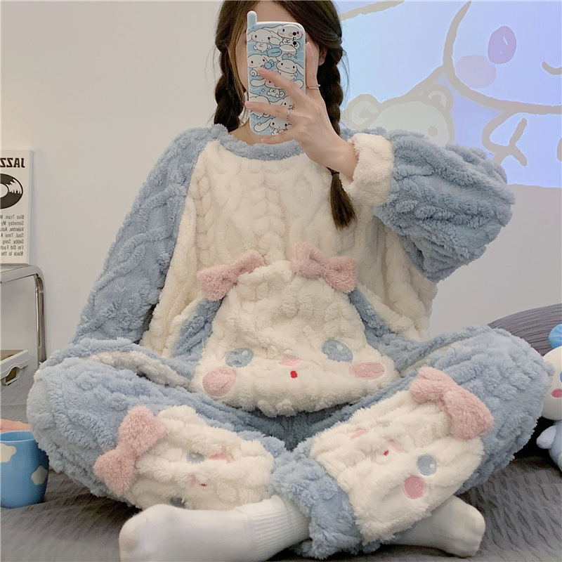 冬季珊瑚绒可外穿睡衣女