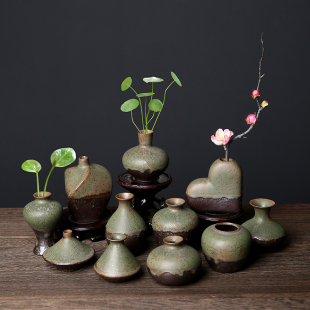 窑变流釉青铜釉陶瓷花瓶新中式 饰品摆件 客厅茶桌插花小花器茶艺装