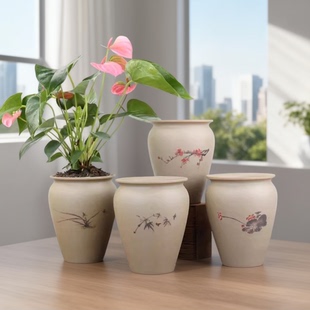 粗陶多肉植物梅花兰花竹子荷花陶瓷花盆新款复古简约盆栽绿植肉肉