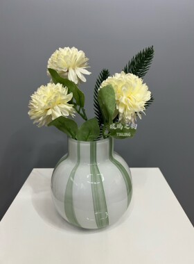 侘寂风包豪斯风格奶油白柠檬黄条弥勒双节手工玻璃花瓶宽口插花器