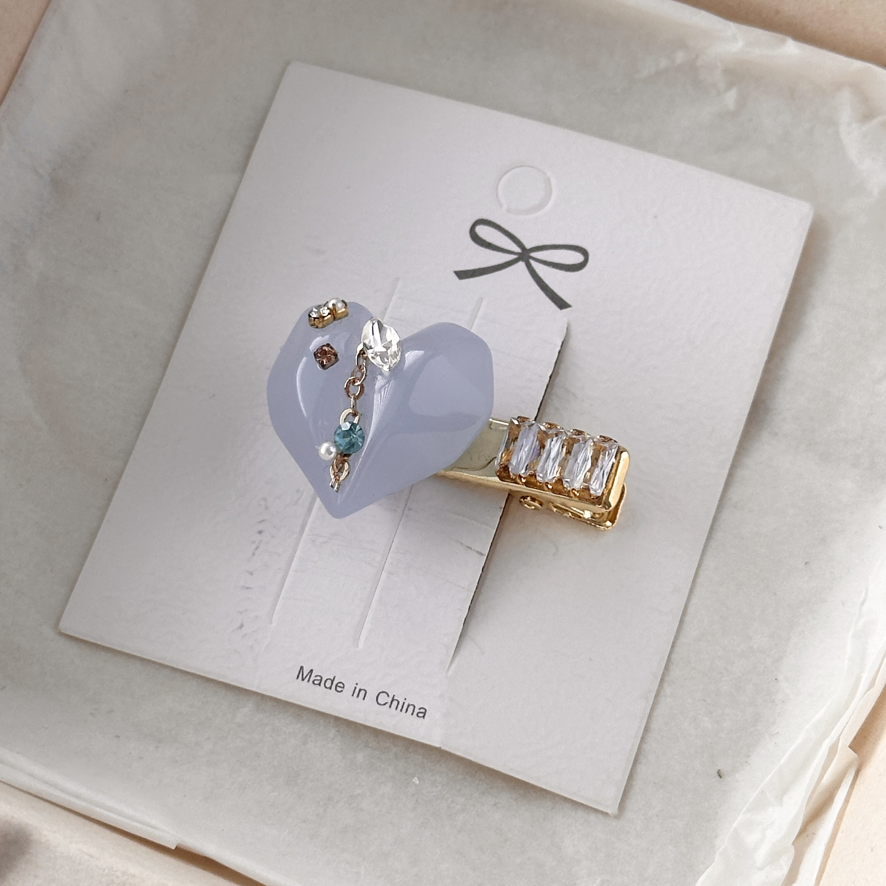 桃心邂逅！蓝色波纹爱心发夹！水钻侧边夹时尚鸭嘴夹新品盘发器女