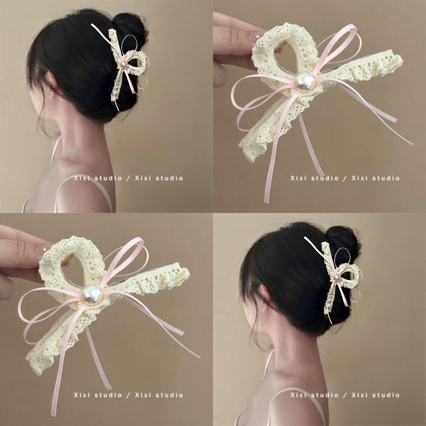 艺术世界！甜美丝带蝴蝶结抓夹！洋气后脑勺鲨鱼夹发抓盘发器新品
