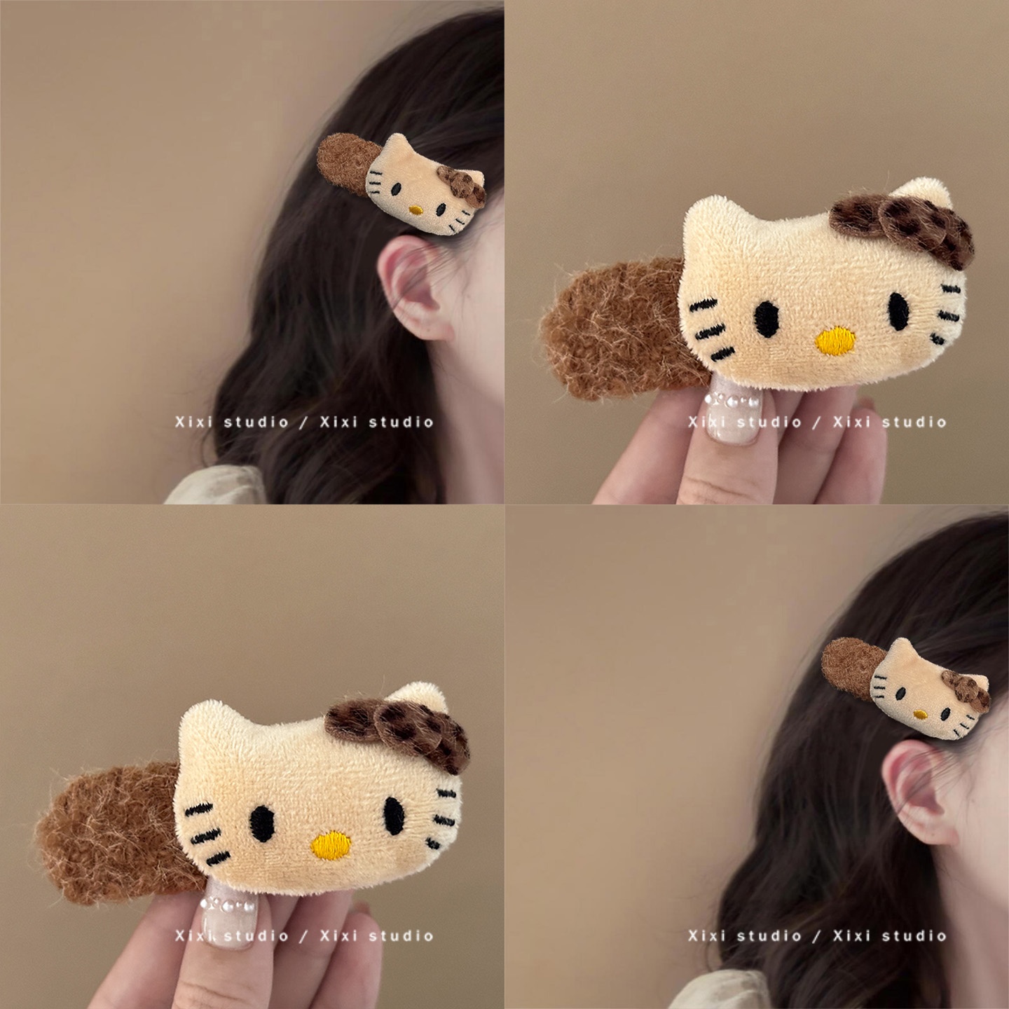 KT猫咪毛绒发夹可爱刘海侧边夹子