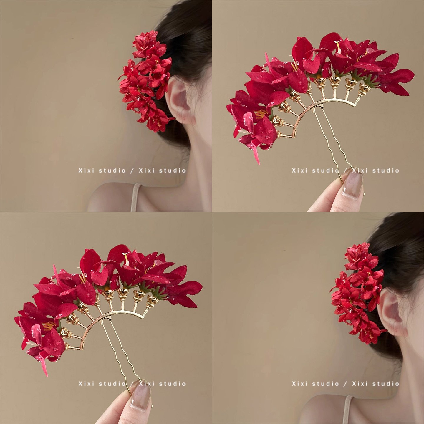 新中式红色花朵发簪新娘高级感盘发簪花发钗新年高端簪子发饰新品,饰品/流行首饰/时尚饰品新,发饰,淘宝优惠券,粉丝福利购,淘宝优惠卷