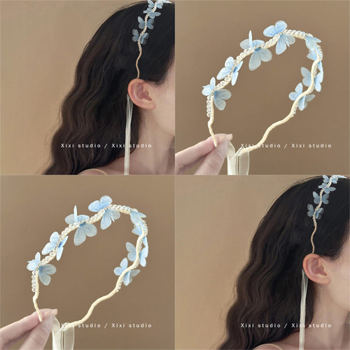 心动夏日！甜美蝴蝶发箍！超仙编发头箍飘带一体式丝带头饰盘发器