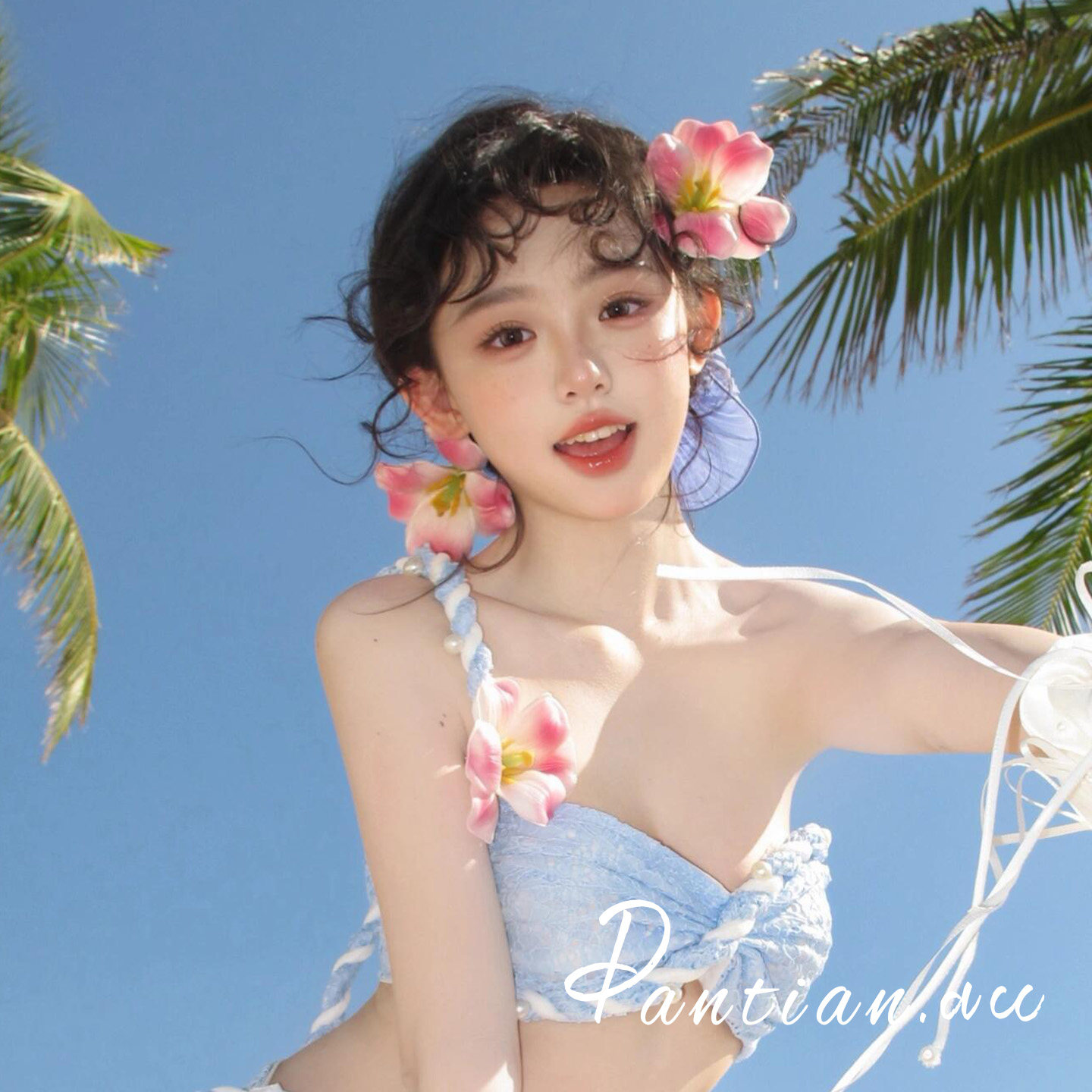 元气少女粉色郁金香花朵发夹甜美侧边夹海岛出游泳衣发饰新品边夹
