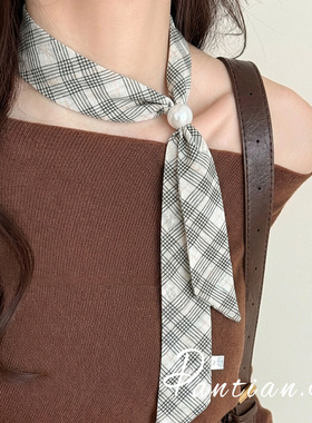 复古绿色格纹丝巾项链高级感系脖