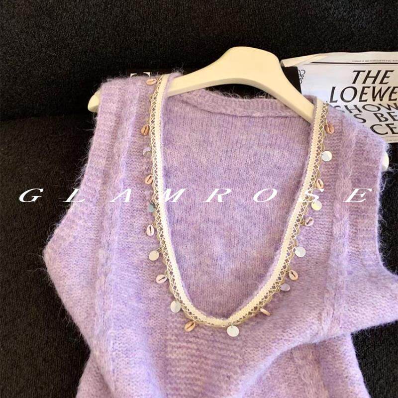 GLAMROSE 甜美百搭⭐针织背心女春秋高级感显瘦无袖马甲