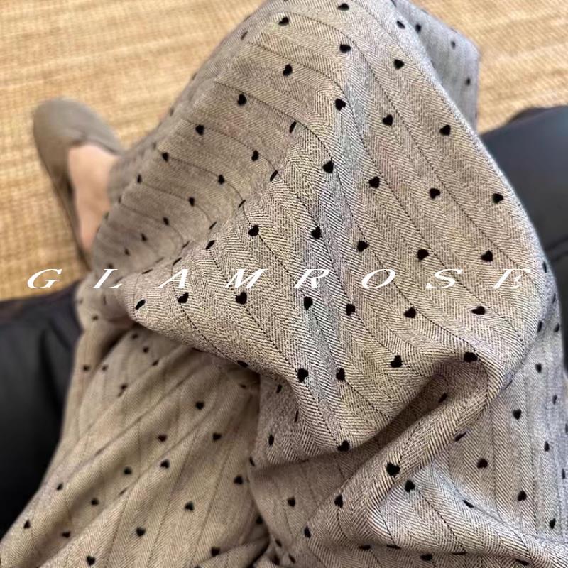 卡其波点条纹高腰西装阔腿裤女