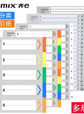 齐心A4索引纸塑料分类纸字母数字隔页纸11孔塑料PP彩色分类纸多页打孔文件夹用整理分页纸档案整理多页标签纸