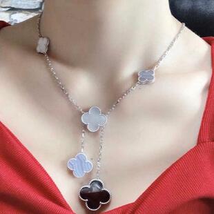 四叶草六花项链镀18K黄金玫瑰金白金紫玉髓玛瑙红玉髓天然玉贝母