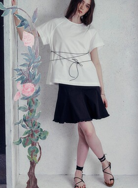 INGE 黑色省道分割立体剪裁花边下摆极简A裙裤裙短裙