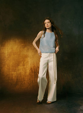 「明星同款」INGE 蔚蓝海岸闪片镂空编织小香风圆领宽松无袖上衣