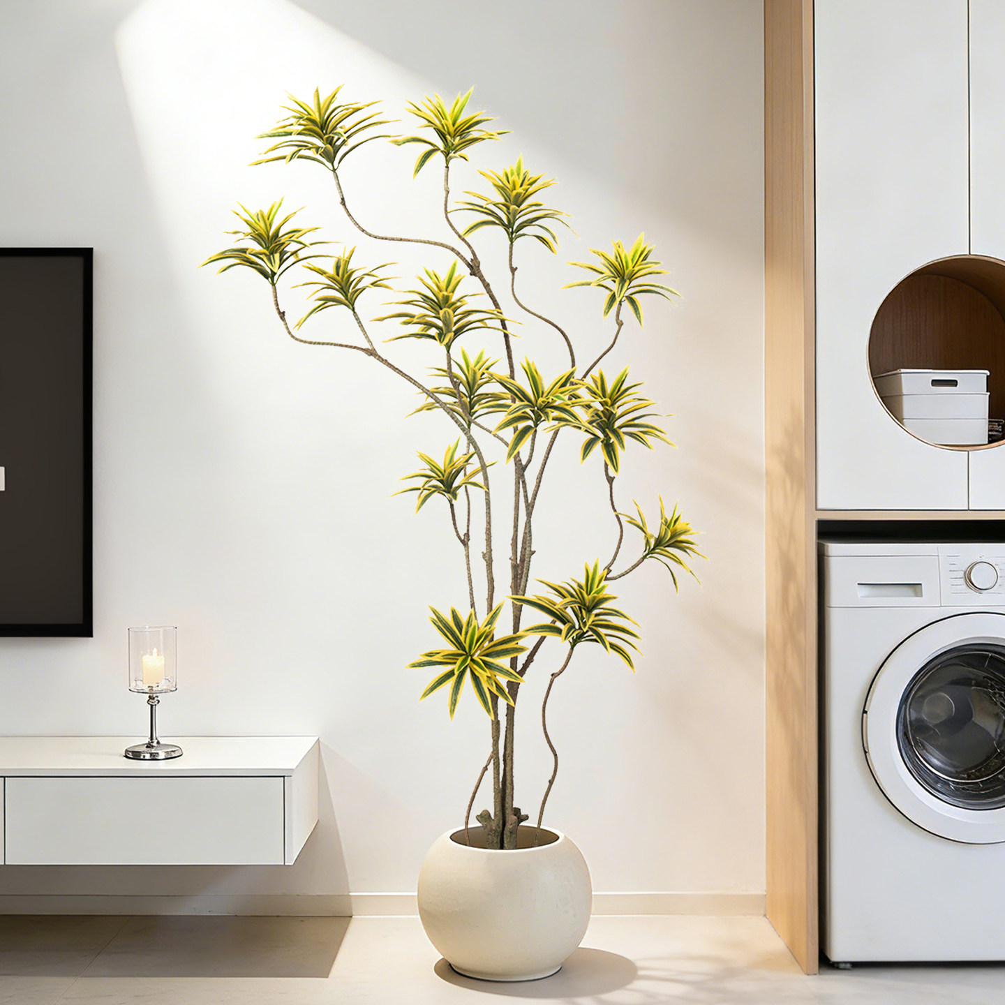 假绿植黄金边百合竹室内客厅电视柜旁落地盆栽装饰摆件高级仿真树,家居饰品,仿真植物盆景,淘宝优惠券,粉丝福利购,淘宝优惠卷