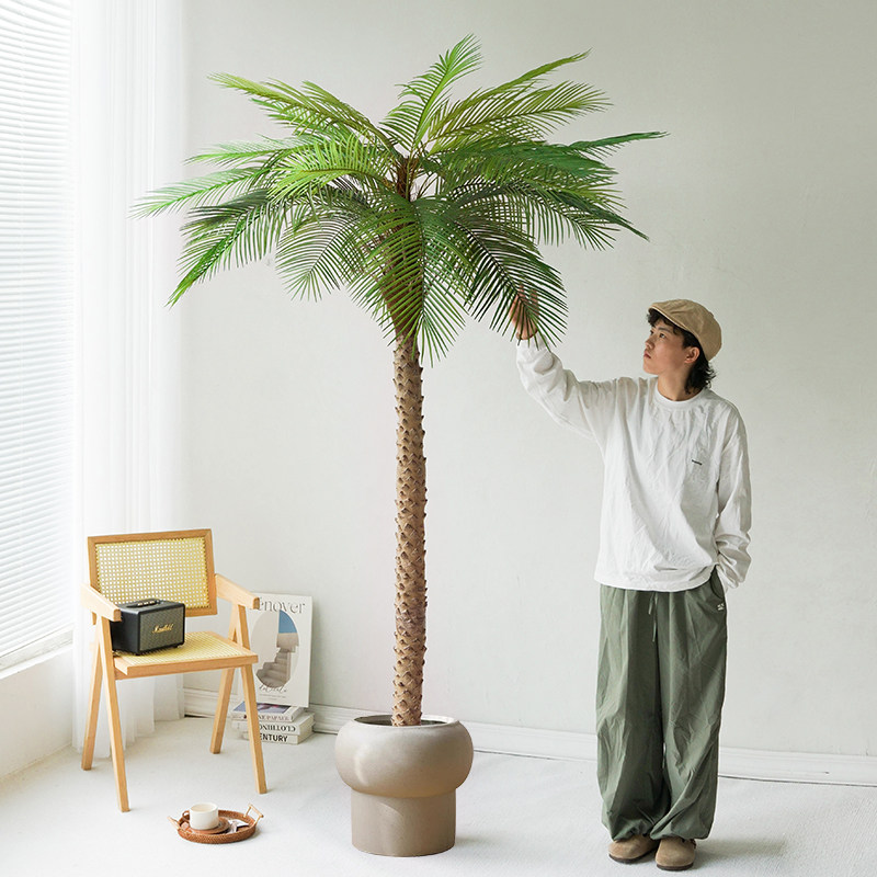 大型彷真绿色植物刺葵棕榈高端轻奢彷生植物落地盆栽客厅装饰假树
