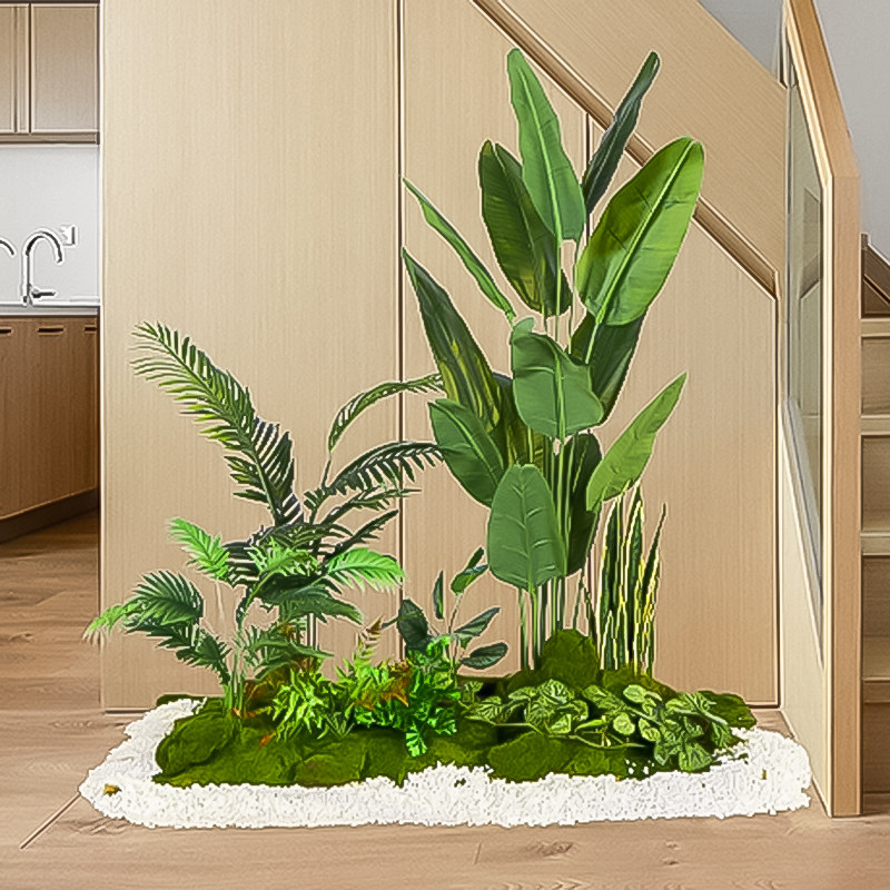 仿真绿植造景庭院阳台布置室内玄关楼梯下拐角橱窗装饰景观植物树