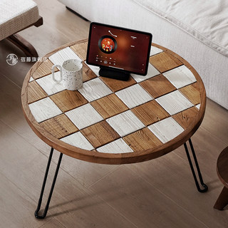 宿藤实木茶几小户型客厅北欧老榆木茶台现代简约原木茶桌可折叠桌