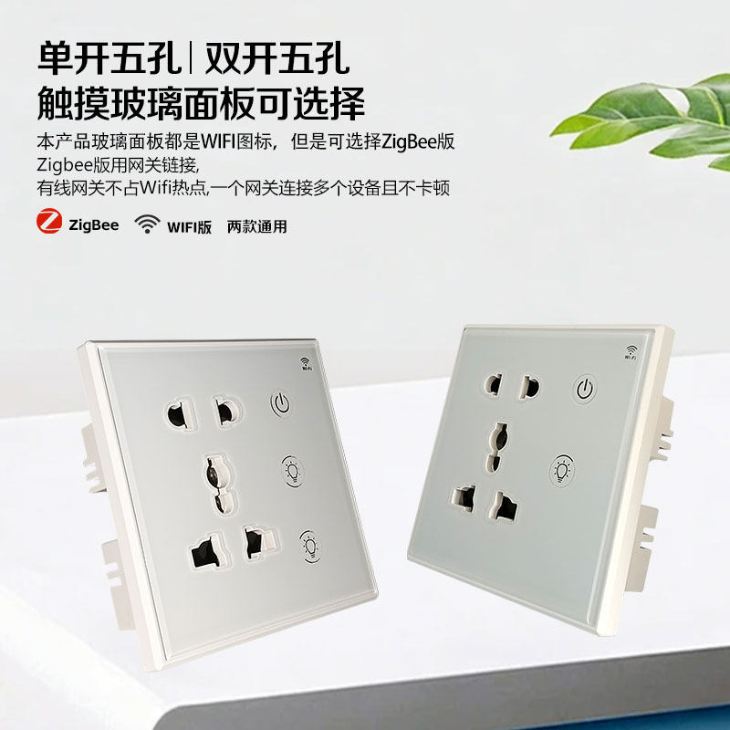 涂鸦智能wifi远程定时语音控制单开双开五孔带灯开关墙面86型插座