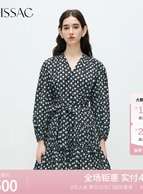 MOISSAC摩萨克 春季法式复古文艺印花娃娃裙连衣裙