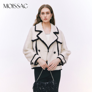 MOISSAC摩薩克2023冬綿羊毛撞色描邊外套女