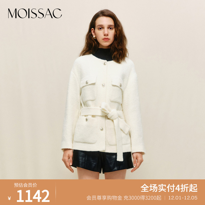 绵羊毛小香风腰带毛呢外套