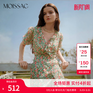 泡泡袖 夹竹桃碎花围裹式 连衣裙女 摩萨克夏法式 商场同款