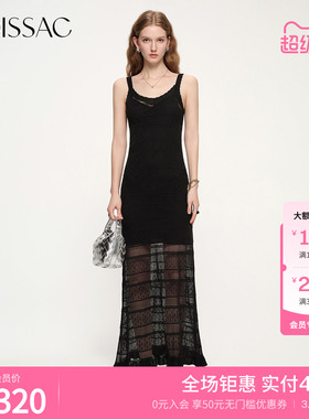 摩萨克夏款露背花边波西米亚风镂空针织长款吊带连衣裙女