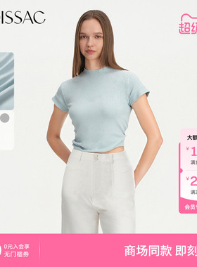 商场同款 摩萨克夏款棉圆领修身小高领简约短袖T恤上衣女