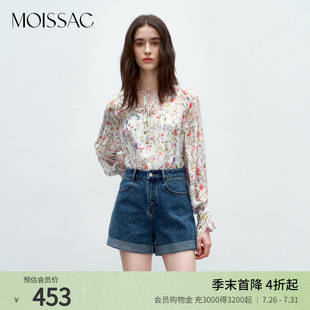 MOISSAC摩萨克系带甜美风碎花V领雪纺小衫 商场同款 上衣女