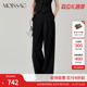 商场同款 女 摩萨克夏微弹垂坠感黑色捏褶直筒西装 长裤