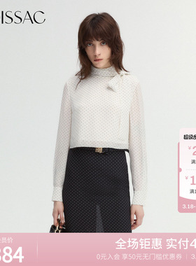 MOISSAC摩萨克秋粘纤蚕丝领部蝴蝶结法式波点衬衫女
