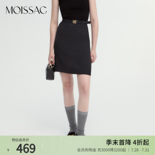商场同款 粘纤蚕丝黑色波点通勤半身短裙女 摩萨克秋法式