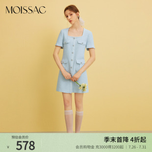 高级甜美口袋直筒方领小香风连衣裙短裙女 MOISSAC摩萨克春夏法式