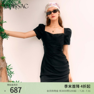 连衣裙女 摩萨克夏老钱风礼服方领泡泡袖 短袖 收腰修身 短款