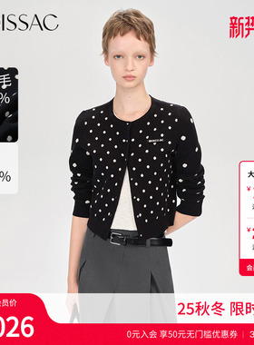 商场同款 摩萨克秋款休闲大小波点圆领纽扣毛织长袖开衫女