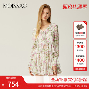 女小衫 商场同款 衬衫 雪纺碎花荷叶边长袖 上衣 摩萨克春法式