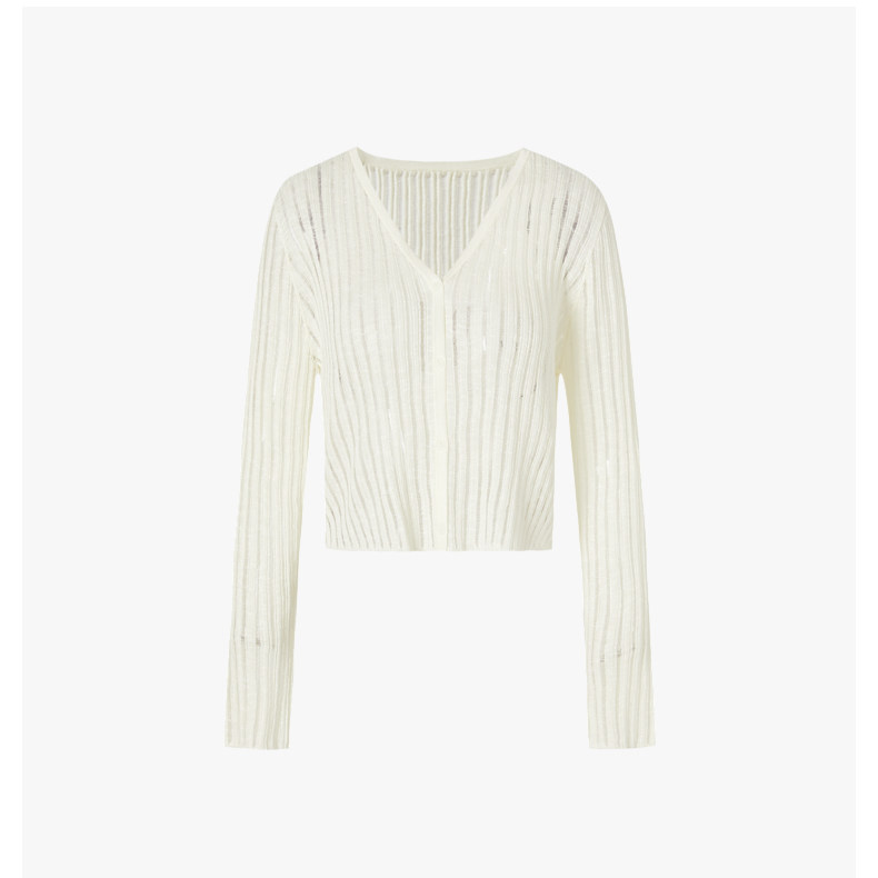 【七七酱直播间】商场同款 摩萨克夏薄纱条纹透视针织开衫上衣女