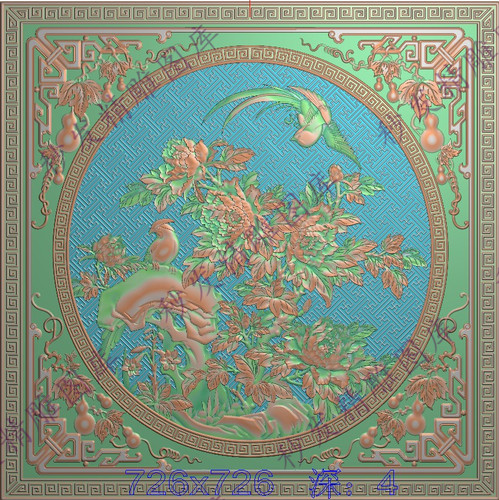 牡丹平几面板精雕图jdp凤凰锦鸡花开富贵挂屏挂匾雕刻图浮雕图bmp