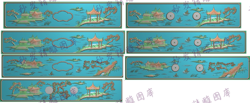精雕图写字办公台沙发茶几花几山水抽斗铜件拉手围板横挡侧板WB2