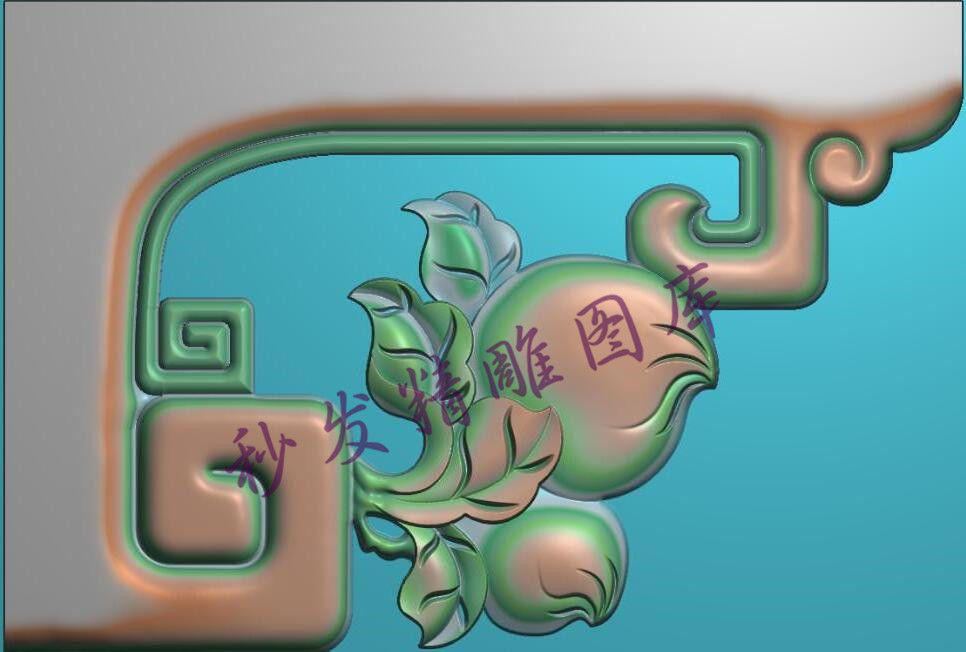 精雕图仙桃灰度图寿桃浮雕图木雕 雕刻素材精品桃子角花110x75