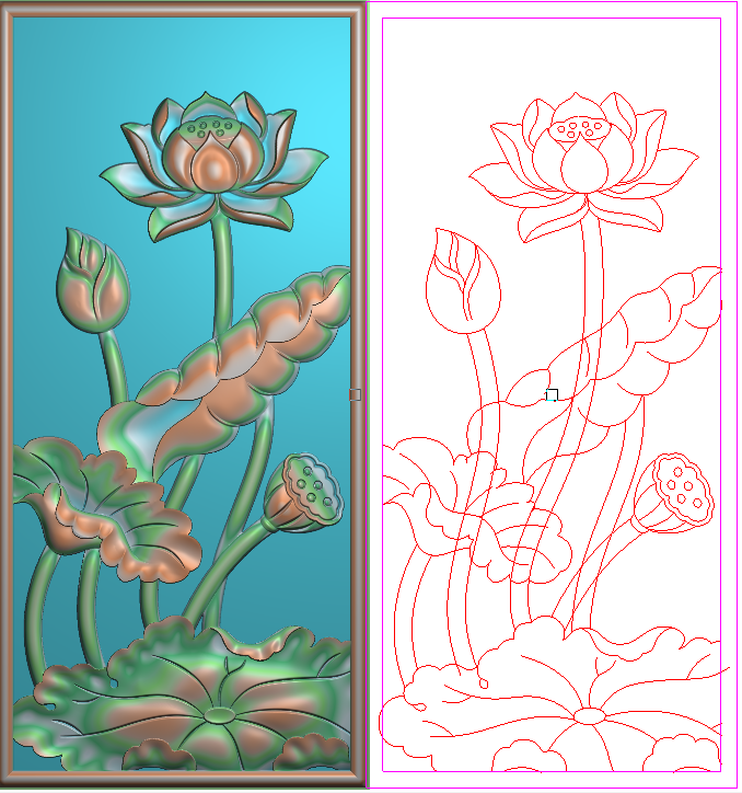 新款精雕图jdp灰度图bmp浮雕图荷花莲花竖板边板背板门板124x263