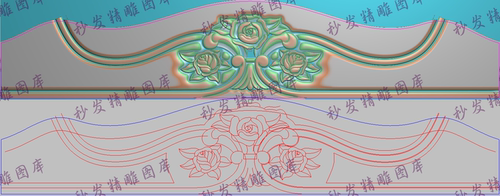 新款精雕图jdp灰度图bmp浮雕图三朵玫瑰花大床靠头脑1540x300
