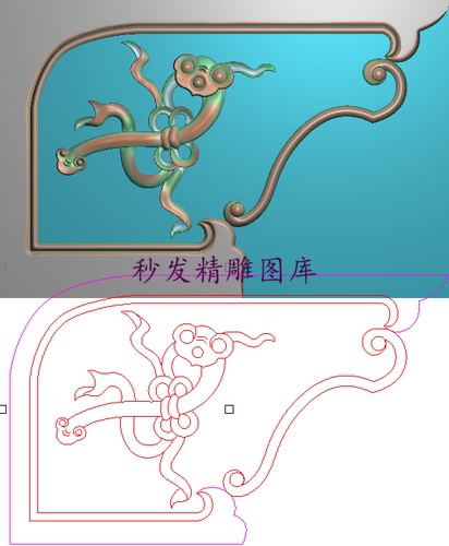 如意精雕图灰度图浮雕图精品如意飘带沙发扶手茶几茶台角花147x90