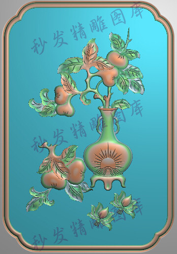 新款精雕图灰度图浮雕图柿子花瓶事事如意沙发背板柜门板170x248