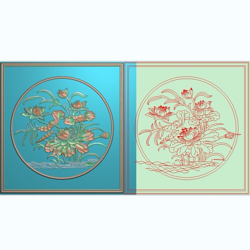 新款精雕图灰度图浮雕精品圆荷花莲花沙发床靠背边板门板319x388