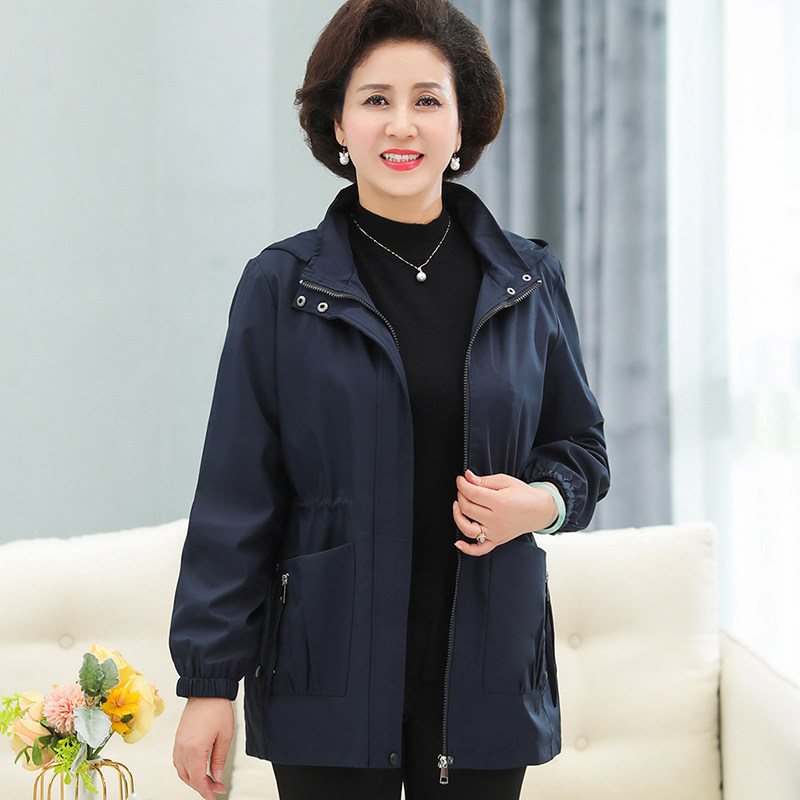 中年妈妈连帽风衣外套女春季2026新款宽松大码时尚加肥加大码上衣