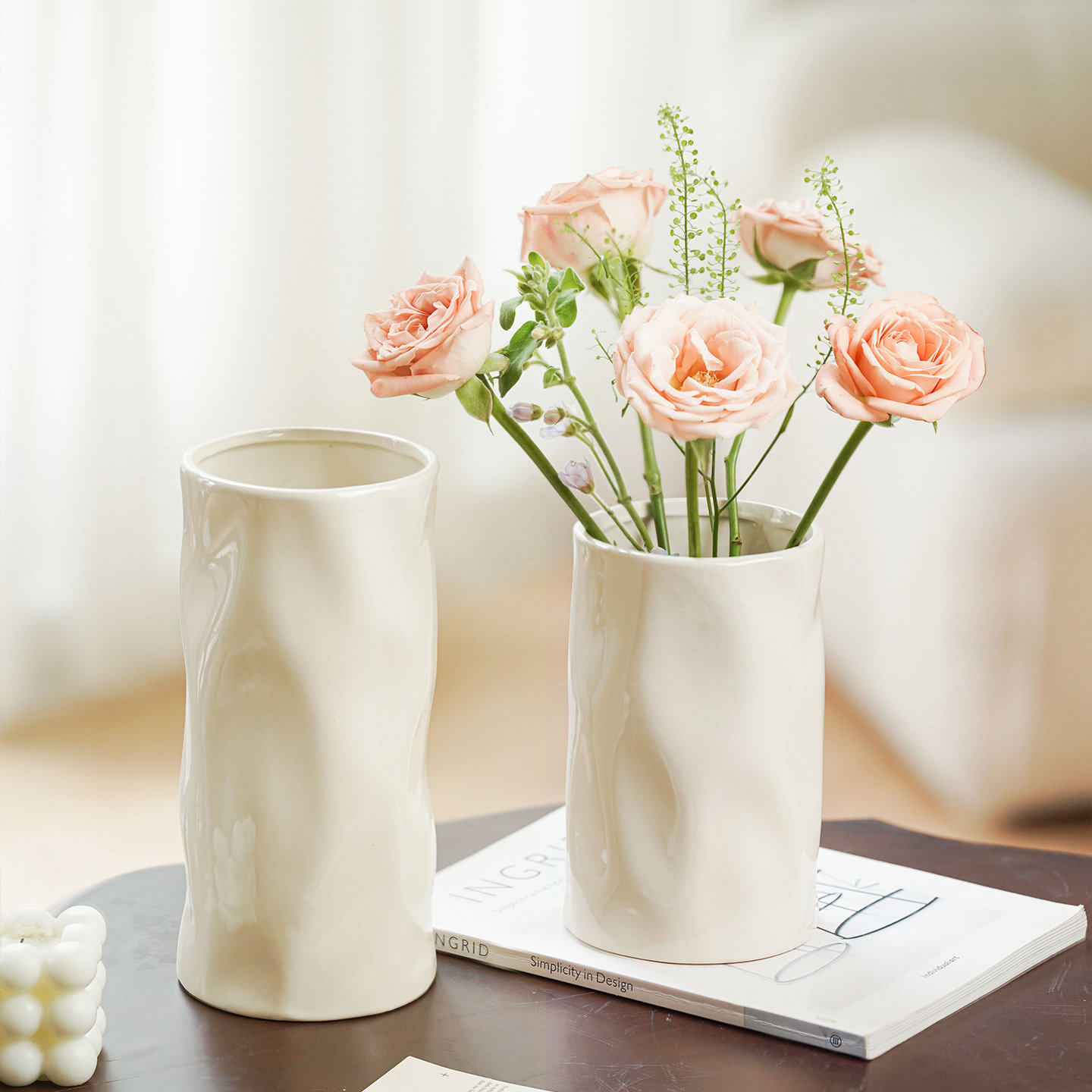 北欧创意简约ins风陶瓷花瓶摆件客厅粉色鲜花插花高级感小众装饰,鲜花速递/花卉仿真/绿植园艺,花瓶,淘宝优惠券,粉丝福利购,淘宝优惠卷