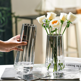 简约轻奢高级感渐变玻璃花瓶透明水养插花富贵竹鲜花客厅摆件 欧式