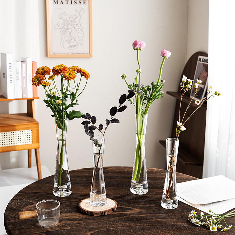 北欧单支迷你小花瓶摆件高级感精致玻璃透明客厅桌面装饰插花水培